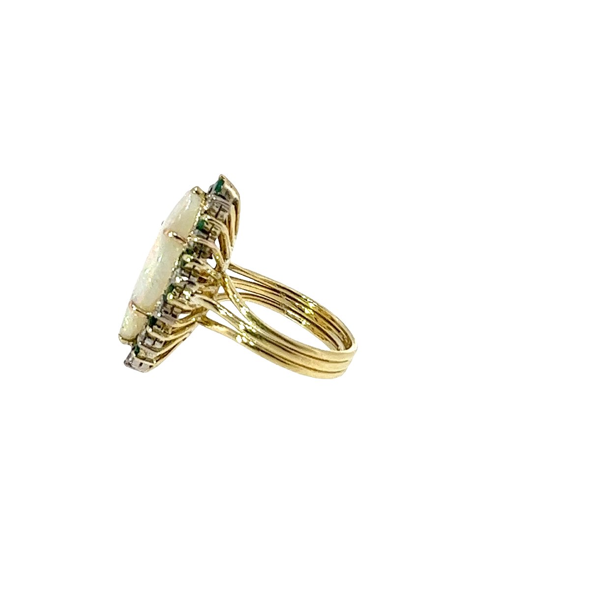 Vintage Ring Featuring Opal, Emerald, And Cluster-set Diamonds, Set In 18-karat Yellow Gold-photo-2