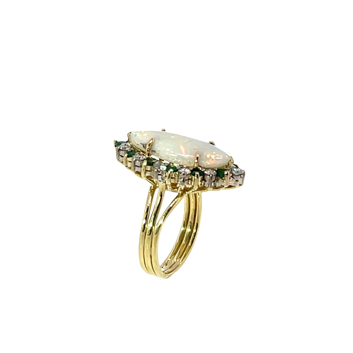 Vintage Ring Featuring Opal, Emerald, And Cluster-set Diamonds, Set In 18-karat Yellow Gold-photo-4