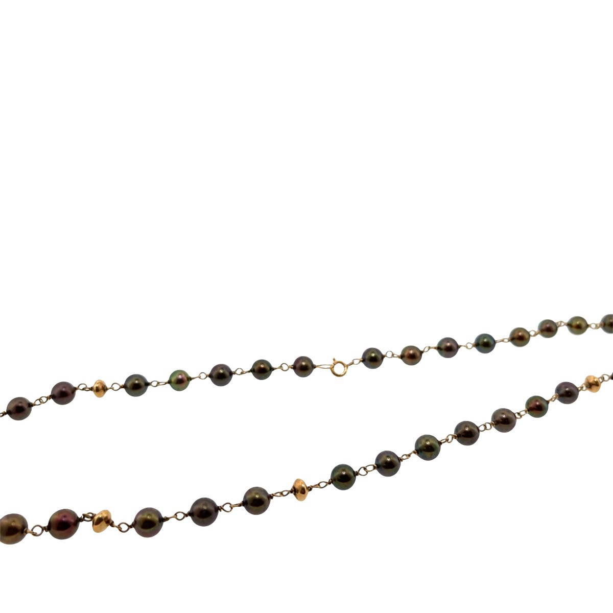 Collier vintage en perles bronze marron avec perles en or 9 carats – 45 cm-photo-3