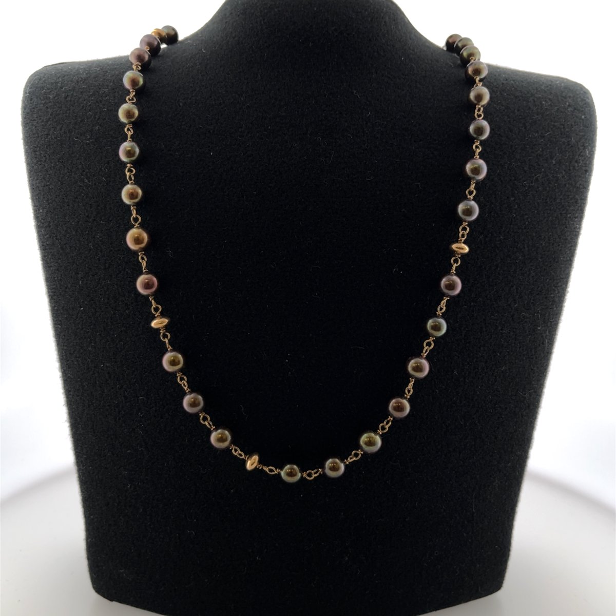 Collier vintage en perles bronze marron avec perles en or 9 carats – 45 cm-photo-4