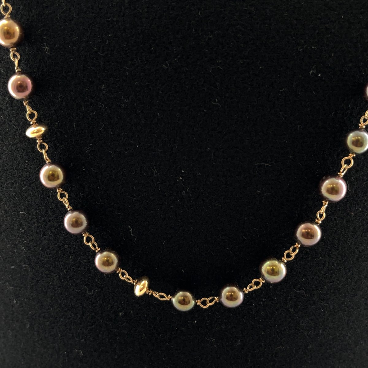 Collier vintage en perles bronze marron avec perles en or 9 carats – 45 cm-photo-1