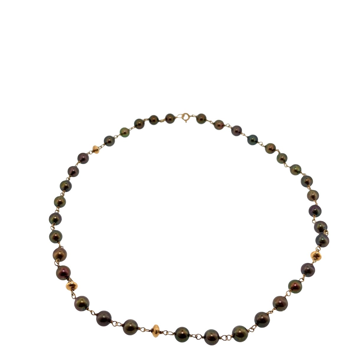 Collier vintage en perles bronze marron avec perles en or 9 carats – 45 cm
