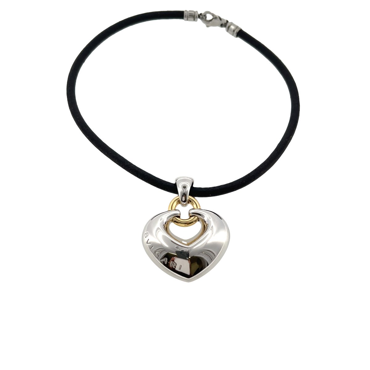 Collier pendentif cœur gonflé bicolore Bvlgari en or jaune et blanc 18 carats