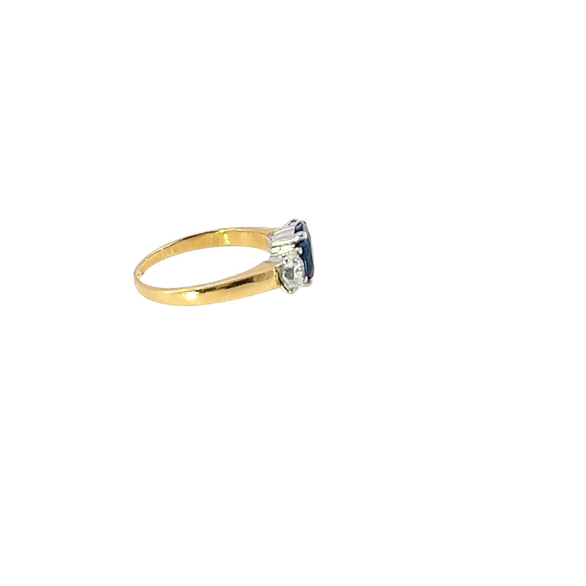 Bague 3 pierres en saphir et diamant – Or jaune et blanc 18 carats-photo-3