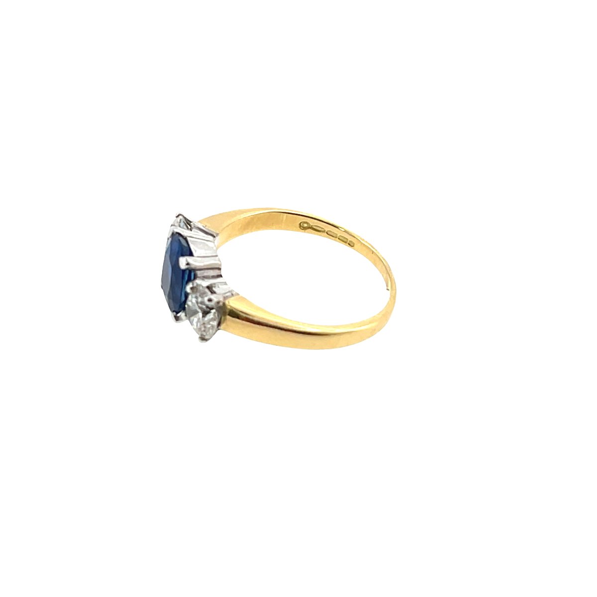 Bague 3 pierres en saphir et diamant – Or jaune et blanc 18 carats-photo-4
