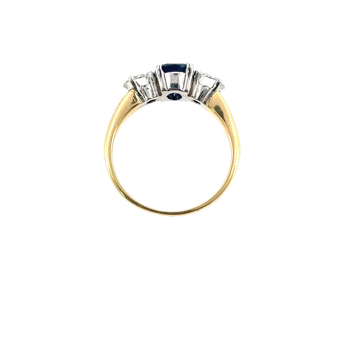 Bague 3 pierres en saphir et diamant – Or jaune et blanc 18 carats-photo-2