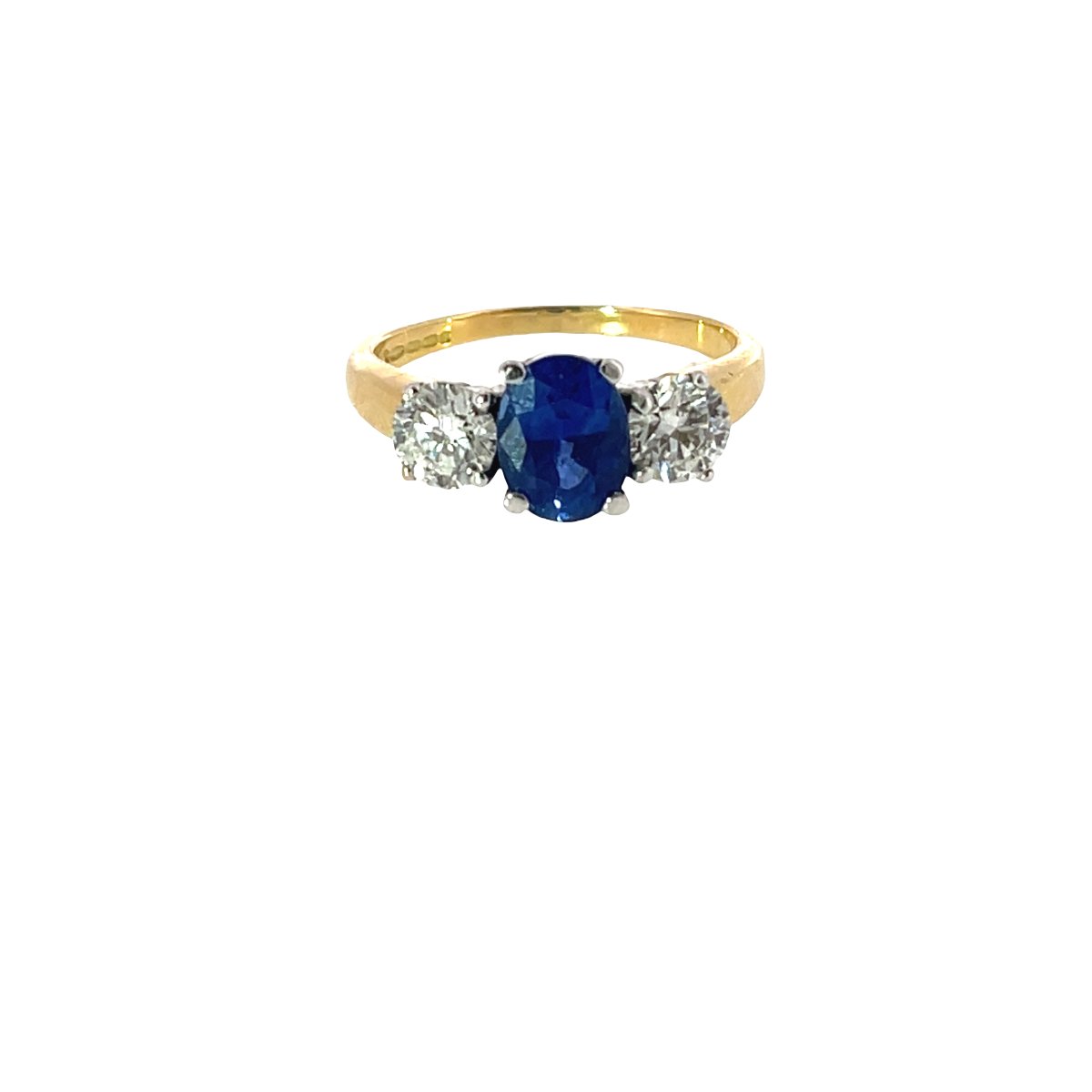 Bague 3 pierres en saphir et diamant – Or jaune et blanc 18 carats-photo-3