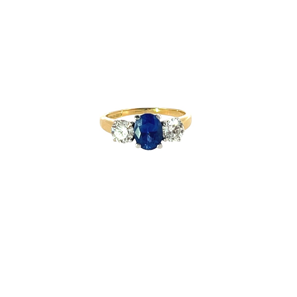 Bague 3 pierres en saphir et diamant – Or jaune et blanc 18 carats-photo-5