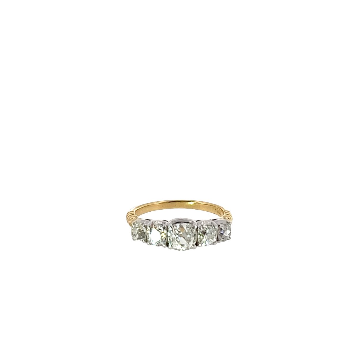 Bague à 5 pierres en diamant montée sur or jaune et blanc 18 carats, diamants naturels de 2,03 