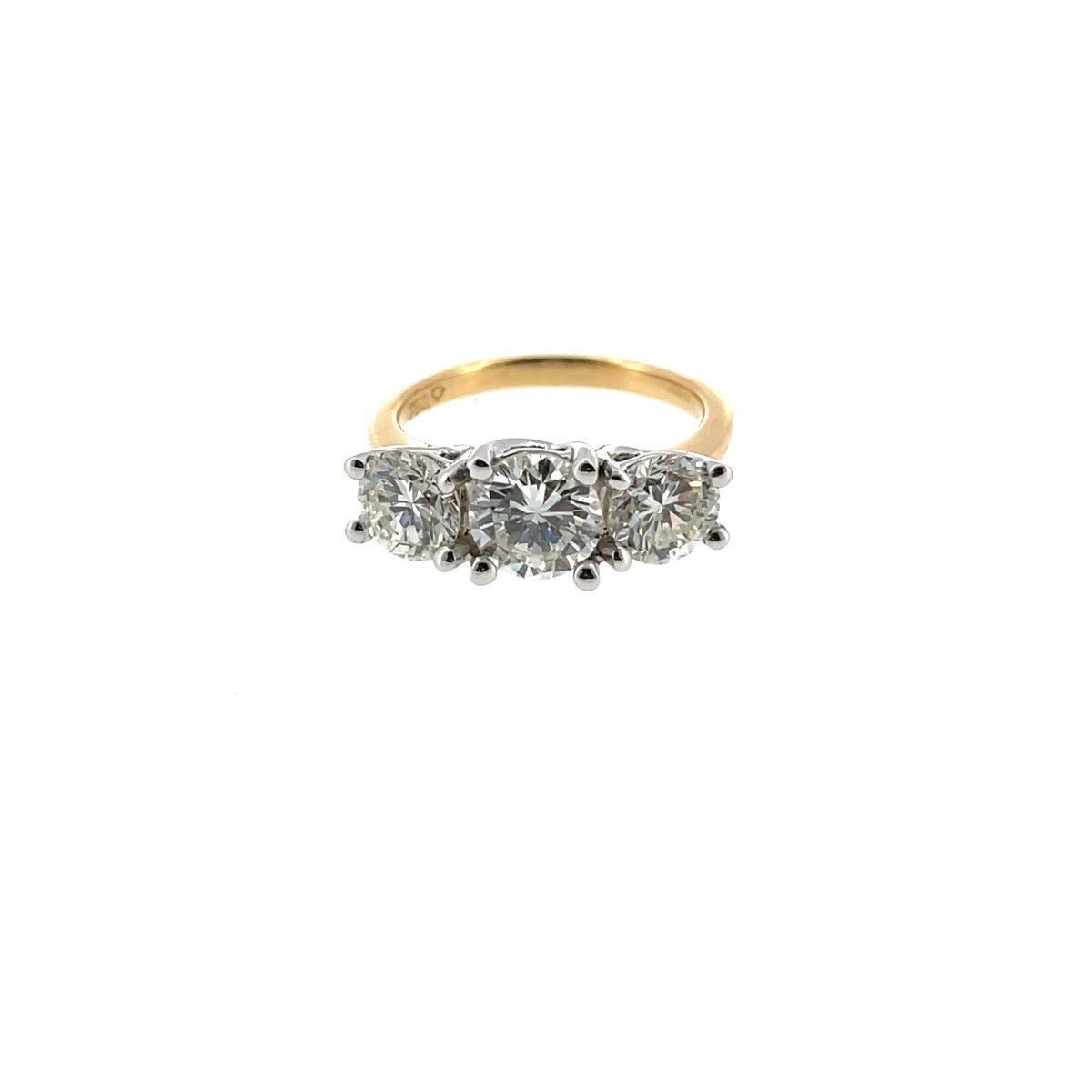 Bague à 3 pierres en diamant montée sur or jaune et blanc 18 carats, 2,92 carats de diamants na-photo-2