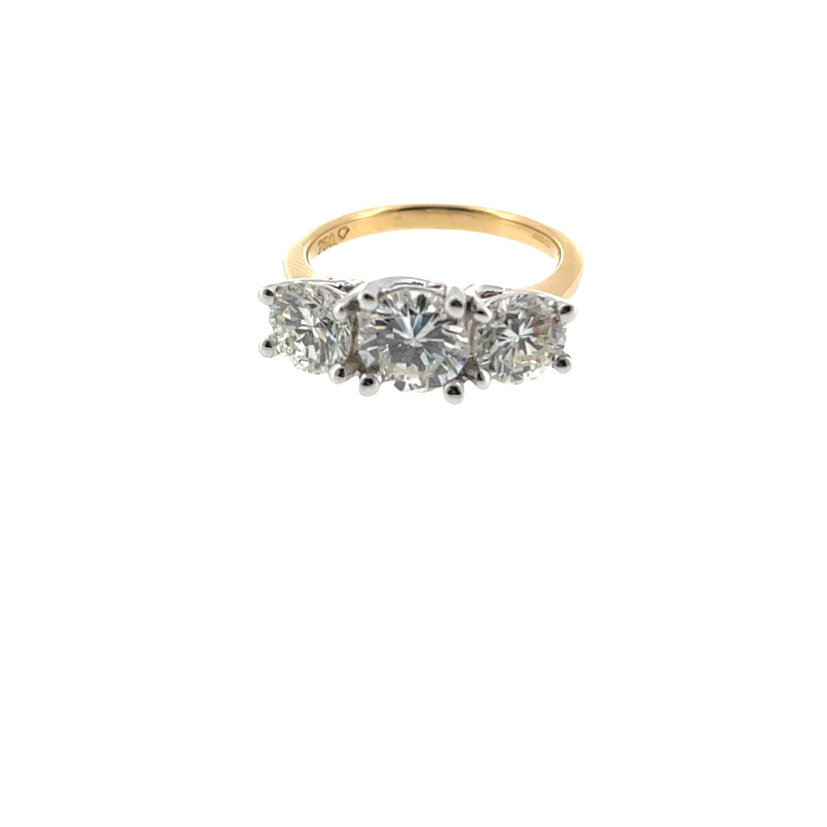 Bague à 3 pierres en diamant montée sur or jaune et blanc 18 carats, 2,92 carats de diamants na-photo-3