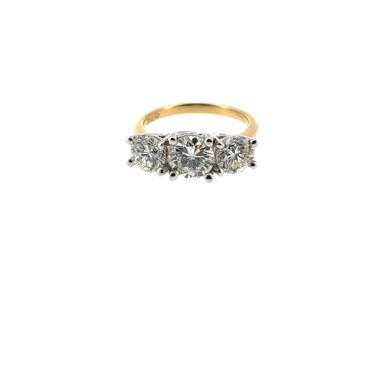 Bague à 3 pierres en diamant montée sur or jaune et blanc 18 carats, 2,92 carats de diamants na