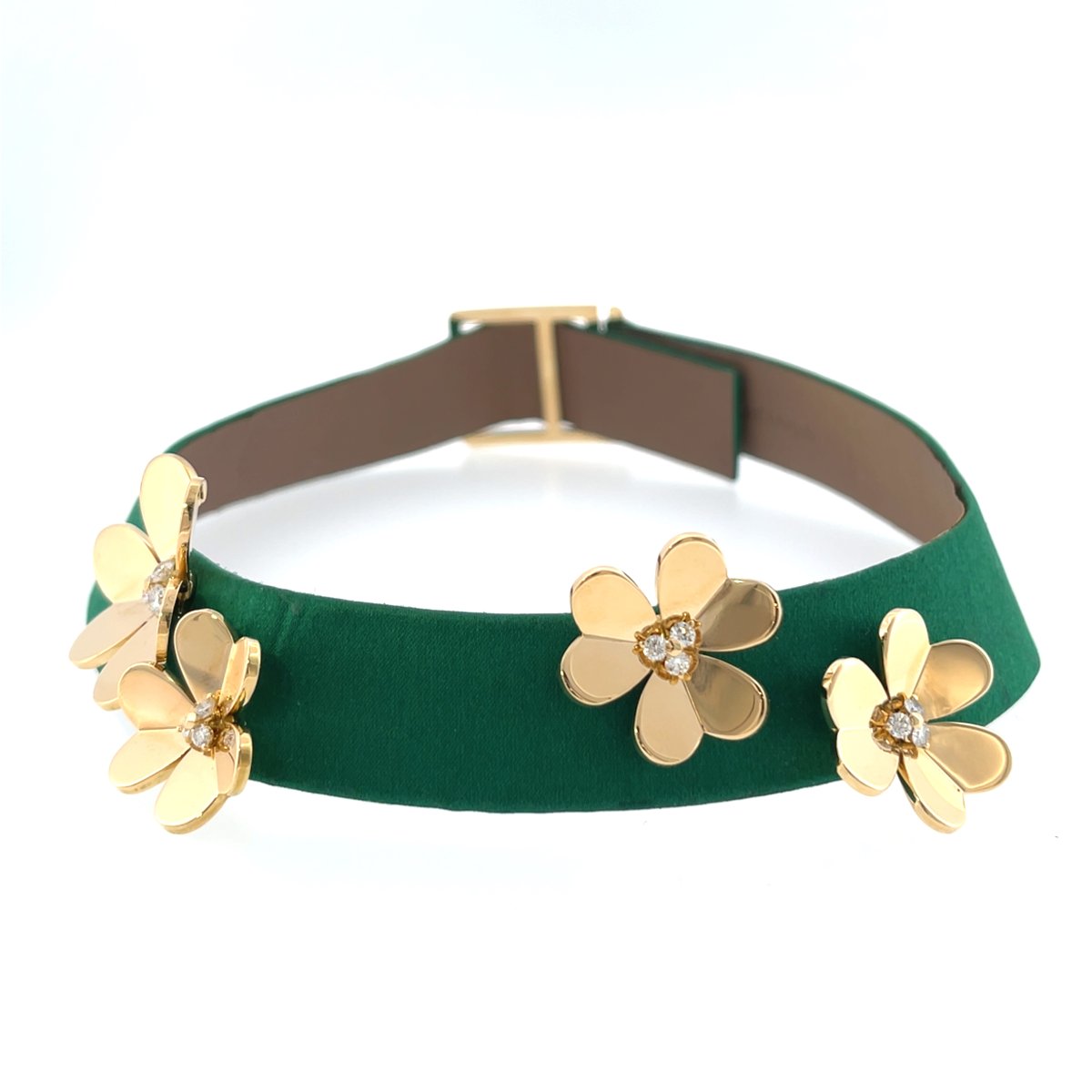 Collier ras-du-cou Van Cleef & Arpels Frivole en or 18 carats avec diamants et satin vert-photo-5