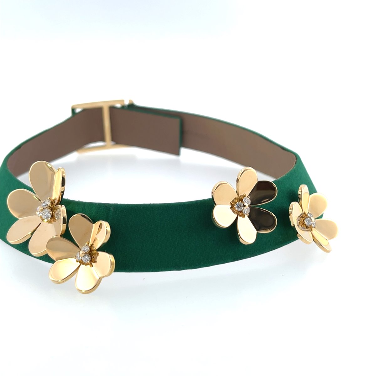 Collier ras-du-cou Van Cleef & Arpels Frivole en or 18 carats avec diamants et satin vert-photo-6