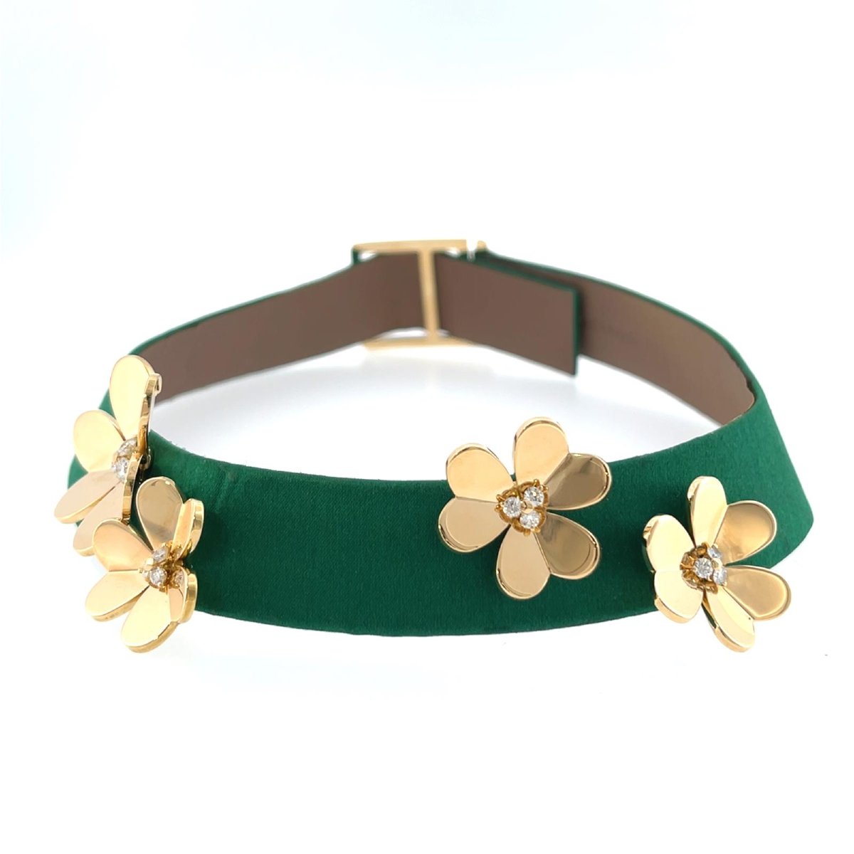Collier ras-du-cou Van Cleef & Arpels Frivole en or 18 carats avec diamants et satin vert