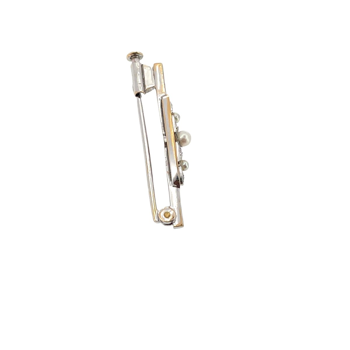 Broche vintage en or blanc 18 carats et platine avec perle – diamant et perle de culture-photo-2