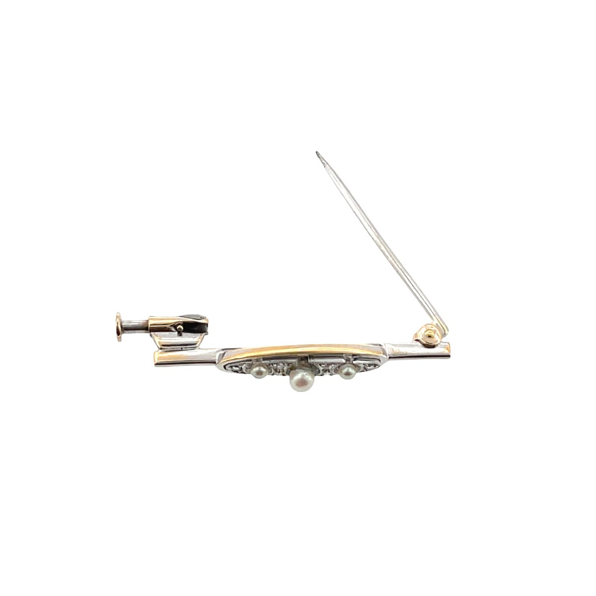 Broche vintage en or blanc 18 carats et platine avec perle – diamant et perle de culture-photo-3