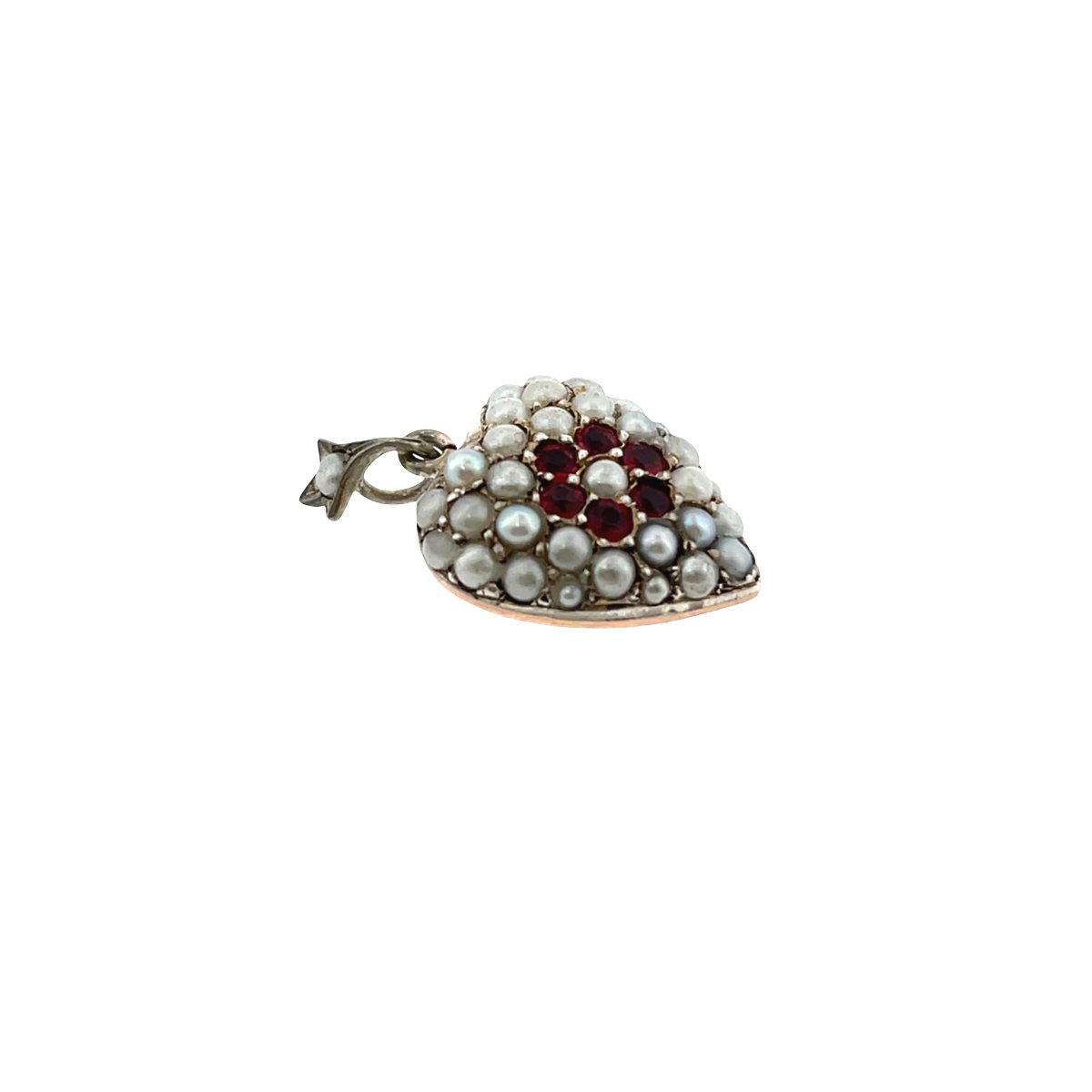 Pendentif cœur vintage en or rose 9 carats et perles de semence en argent – Sans chaîne-photo-2