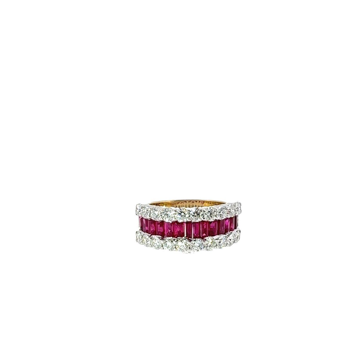 Bague Diamant & Rubis à 3 Rangées – Or Jaune et Blanc 18 carats – Diamants 1,68 ct-photo-2