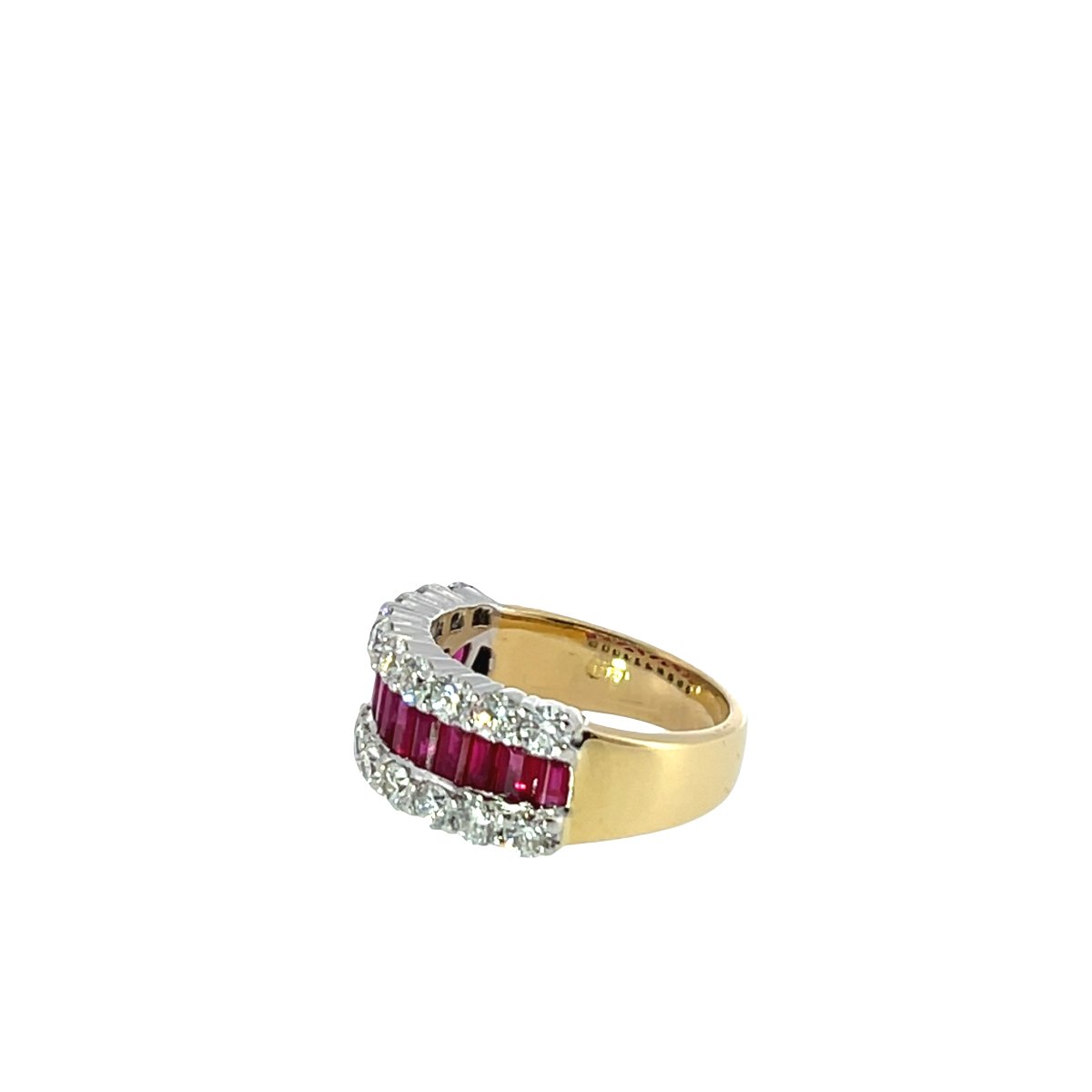 Bague Diamant & Rubis à 3 Rangées – Or Jaune et Blanc 18 carats – Diamants 1,68 ct-photo-3