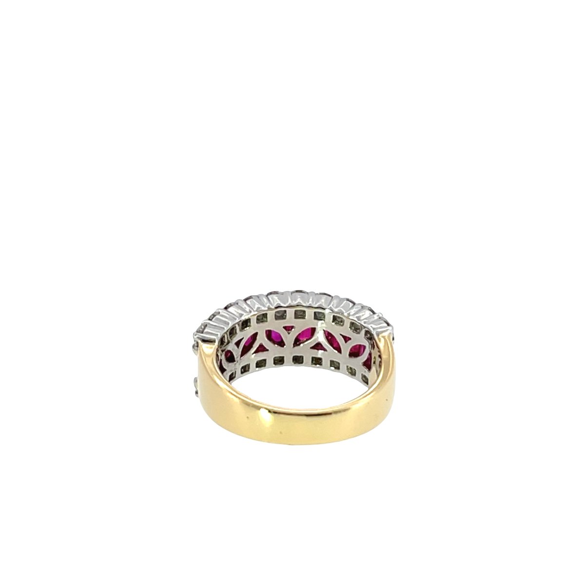 Bague Diamant & Rubis à 3 Rangées – Or Jaune et Blanc 18 carats – Diamants 1,68 ct-photo-1