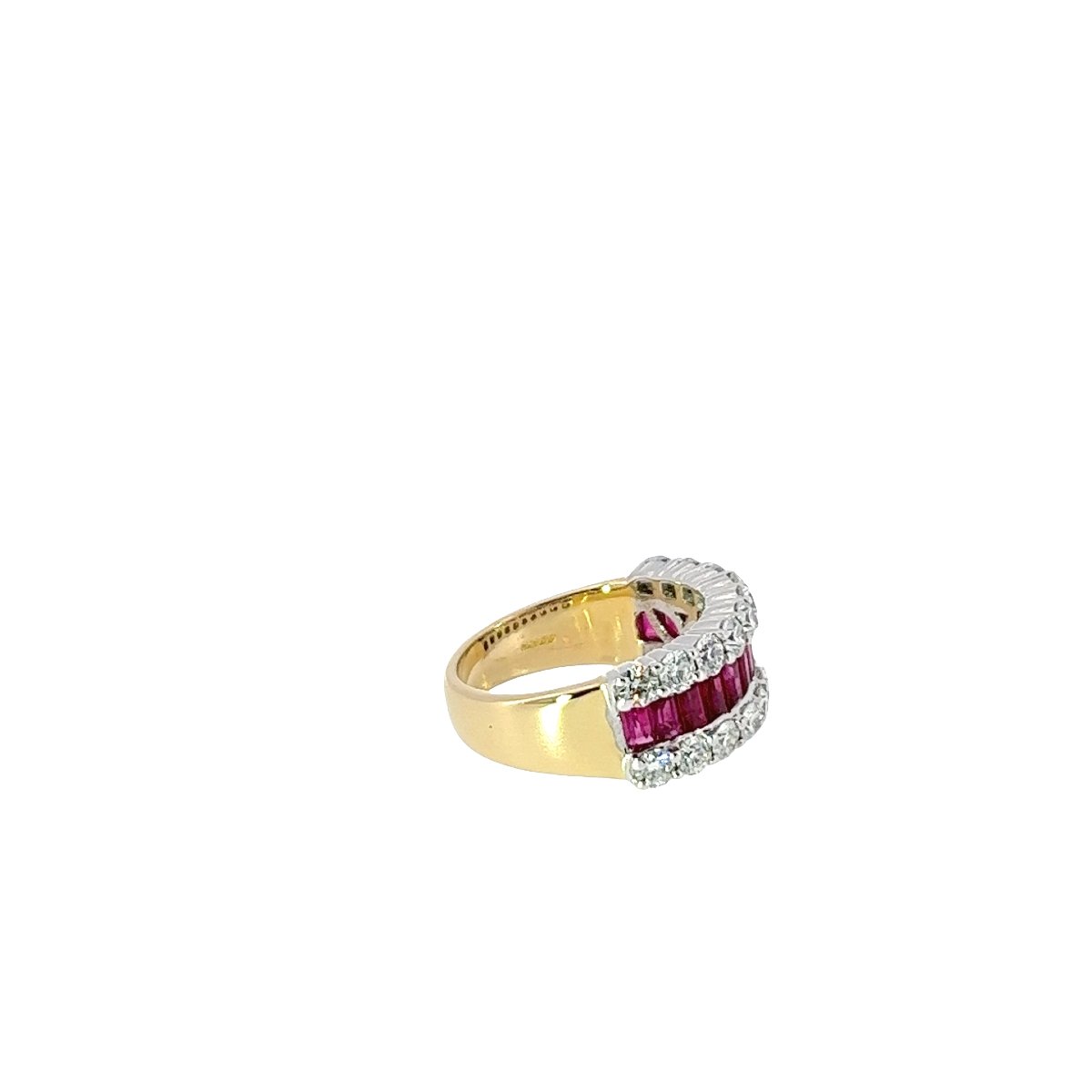 Bague Diamant & Rubis à 3 Rangées – Or Jaune et Blanc 18 carats – Diamants 1,68 ct-photo-2