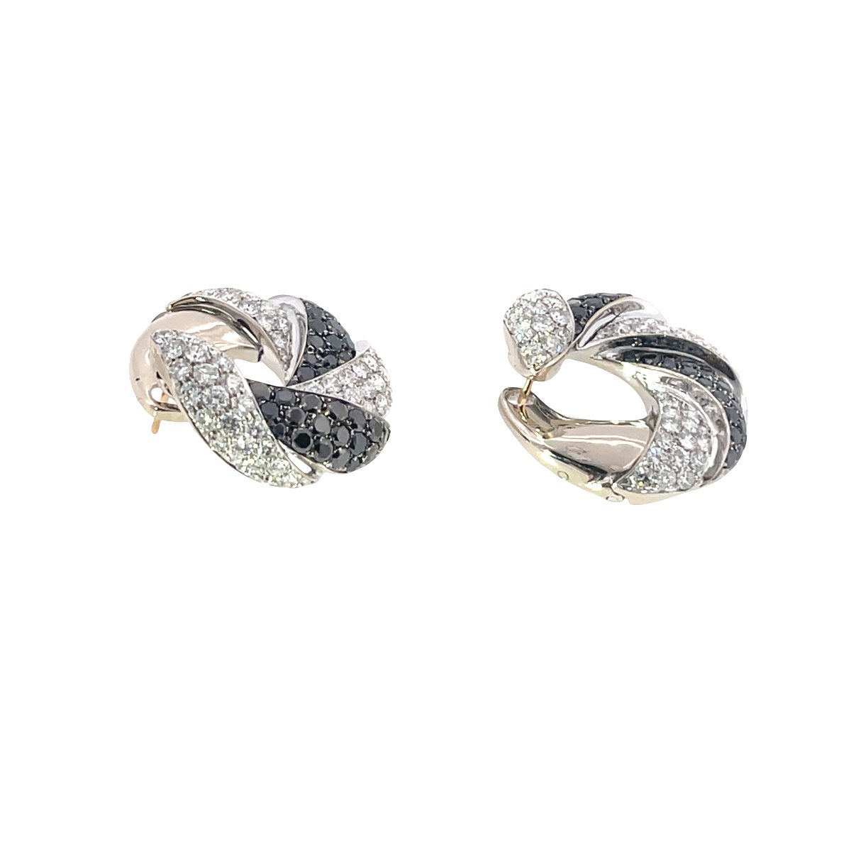 Clips d'oreilles circulaires David Morris Pavé en diamants noirs et blancs – Or blanc 18 carats-photo-2