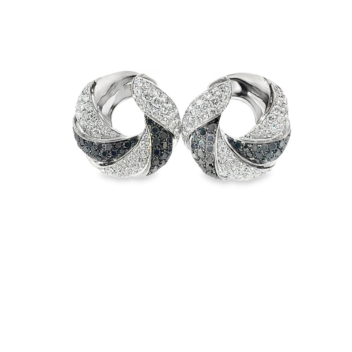 Clips d'oreilles circulaires David Morris Pavé en diamants noirs et blancs – Or blanc 18 carats-photo-1