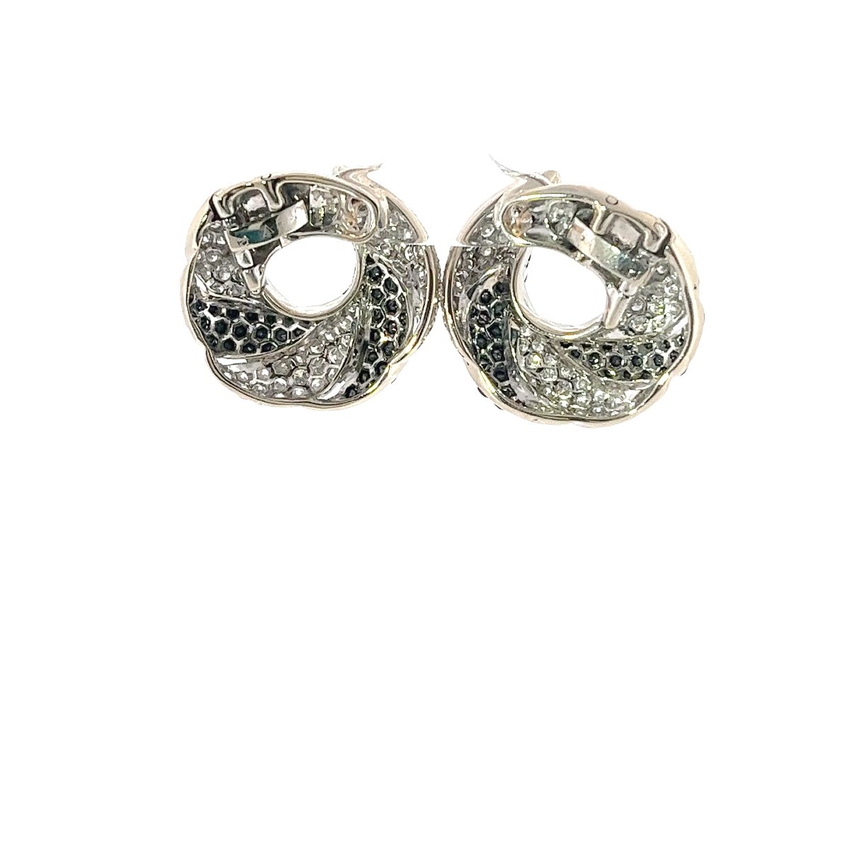 Clips d'oreilles circulaires David Morris Pavé en diamants noirs et blancs – Or blanc 18 carats-photo-3
