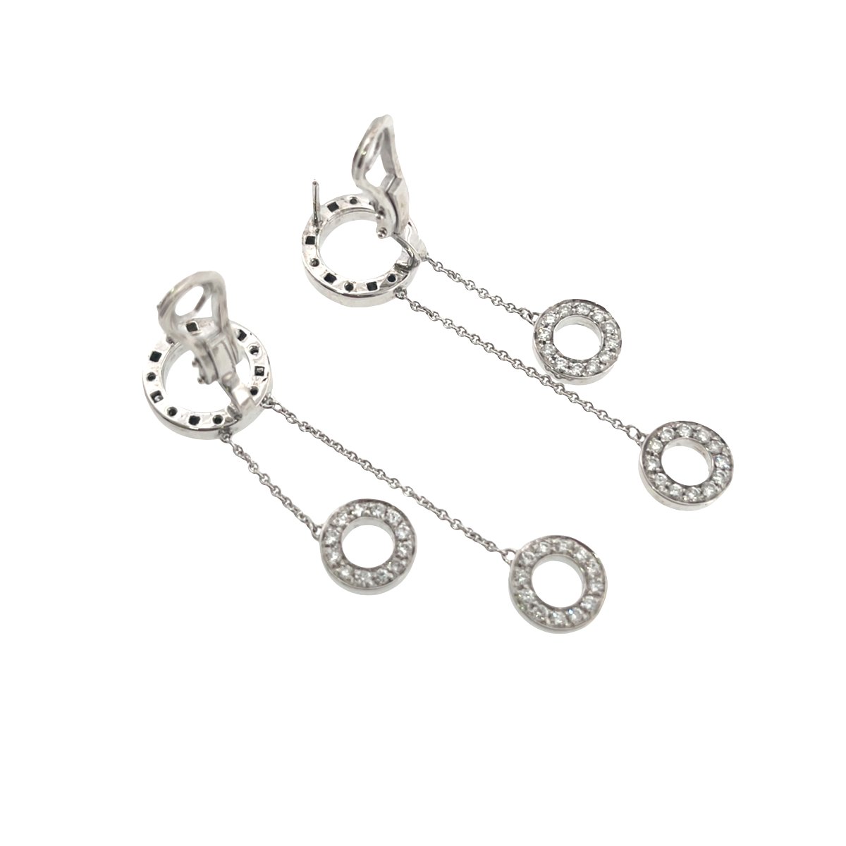 Vintage Diamond Circle Dangle Earrings – 18-karat White Gold – 1.50 Ct-photo-2
