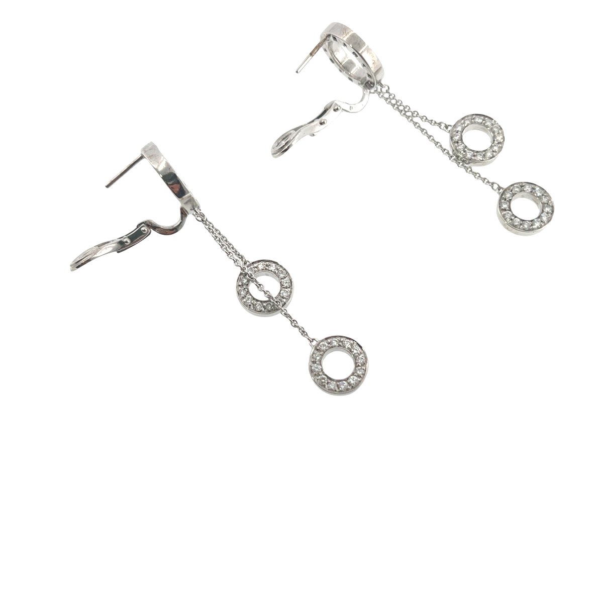 Vintage Diamond Circle Dangle Earrings – 18-karat White Gold – 1.50 Ct-photo-3
