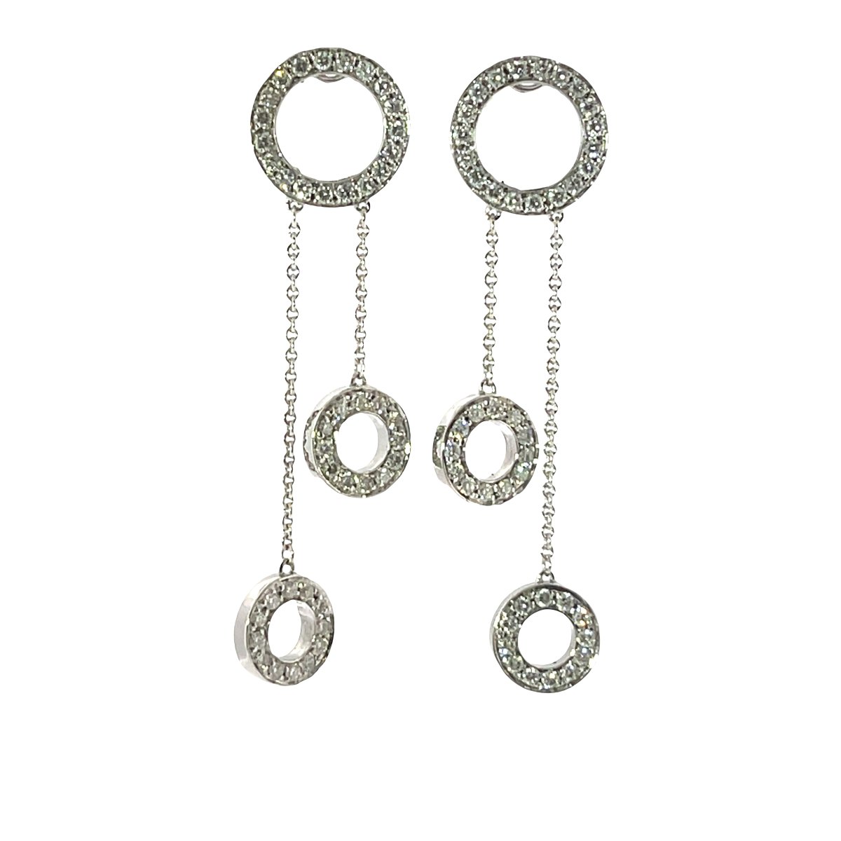 Vintage Diamond Circle Dangle Earrings – 18-karat White Gold – 1.50 Ct-photo-1