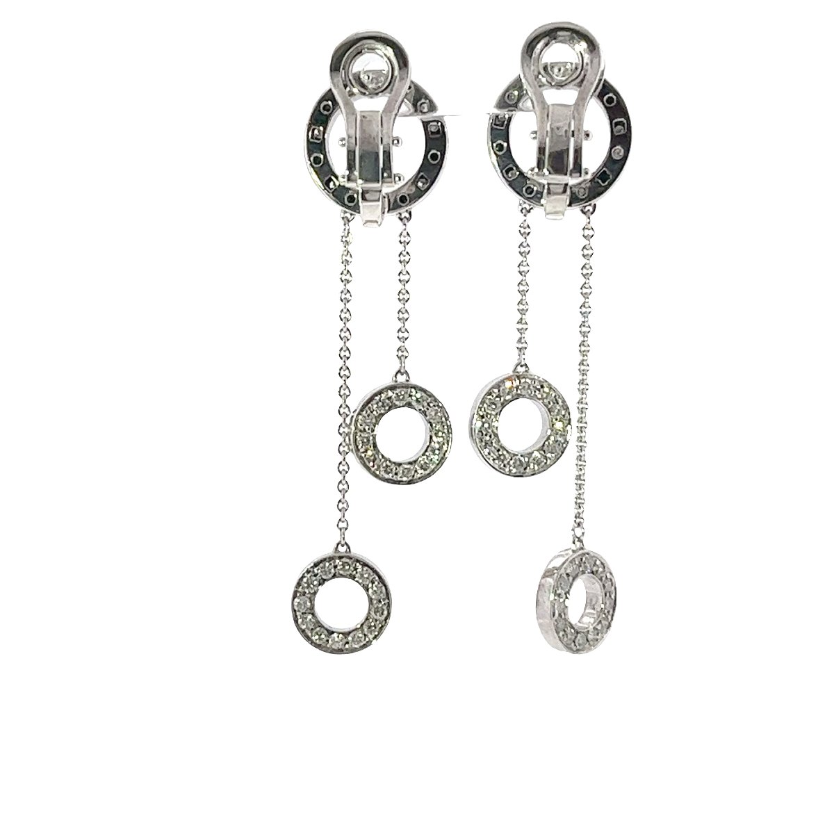 Vintage Diamond Circle Dangle Earrings – 18-karat White Gold – 1.50 Ct-photo-2