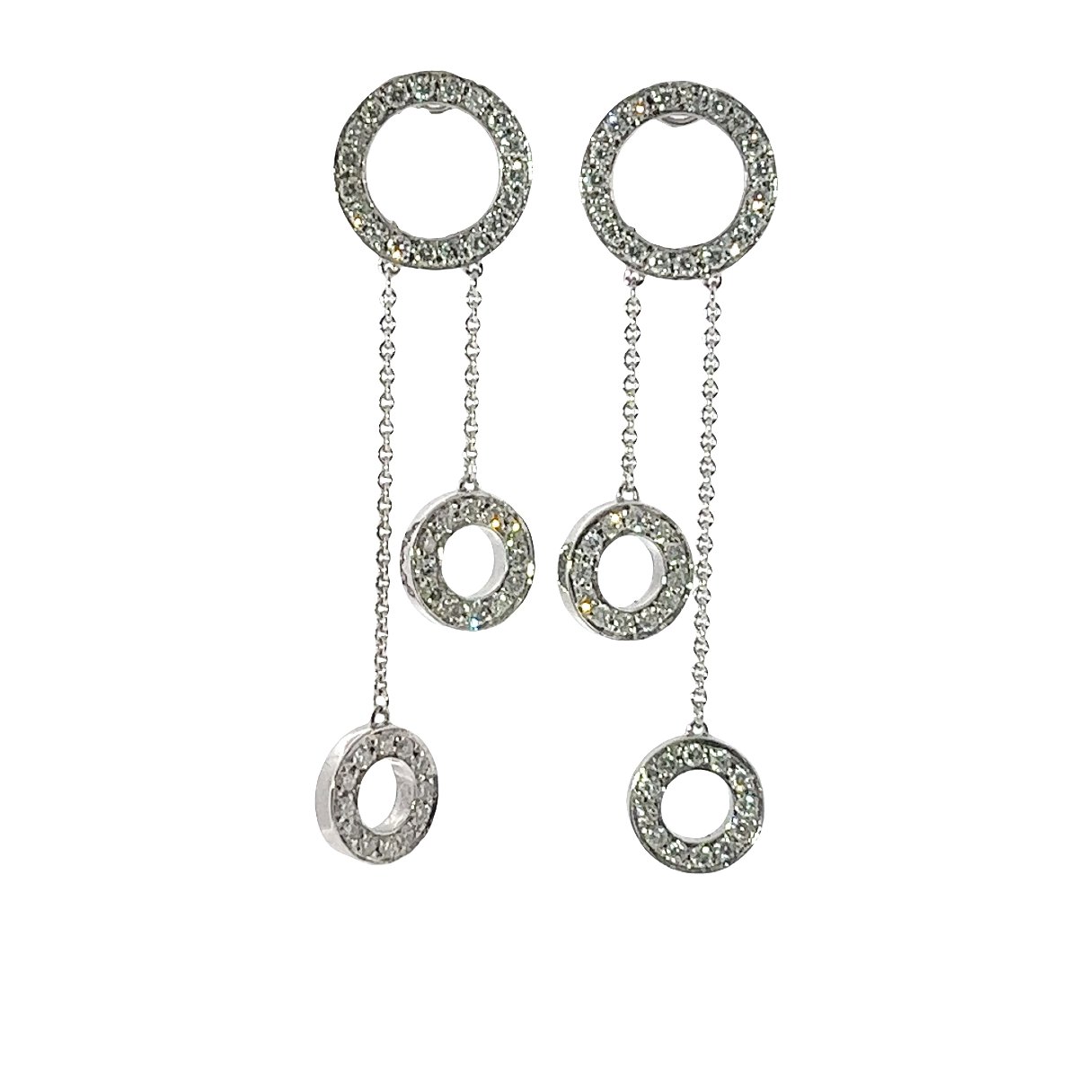 Vintage Diamond Circle Dangle Earrings – 18-karat White Gold – 1.50 Ct-photo-3