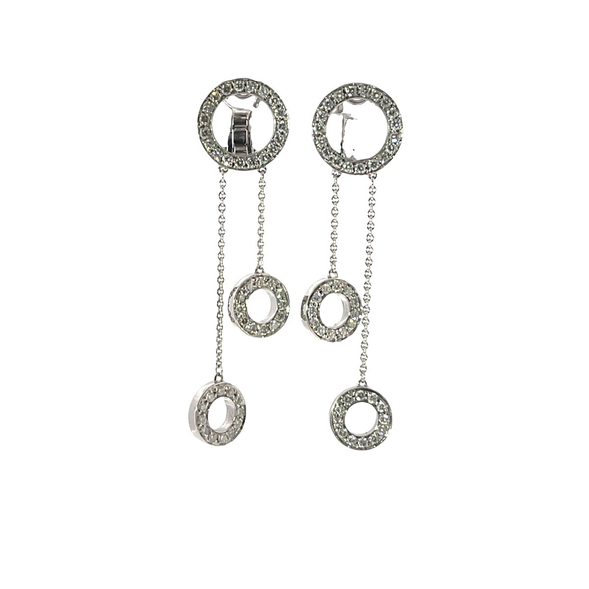 Vintage Diamond Circle Dangle Earrings – 18-karat White Gold – 1.50 Ct