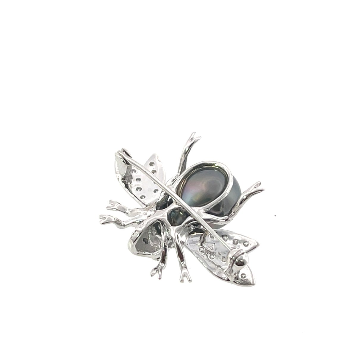 Broche / Pendentif Abeille en Perle des Mers du Sud Vintage & Diamants Pavé – Or Blanc 14 carat-photo-2
