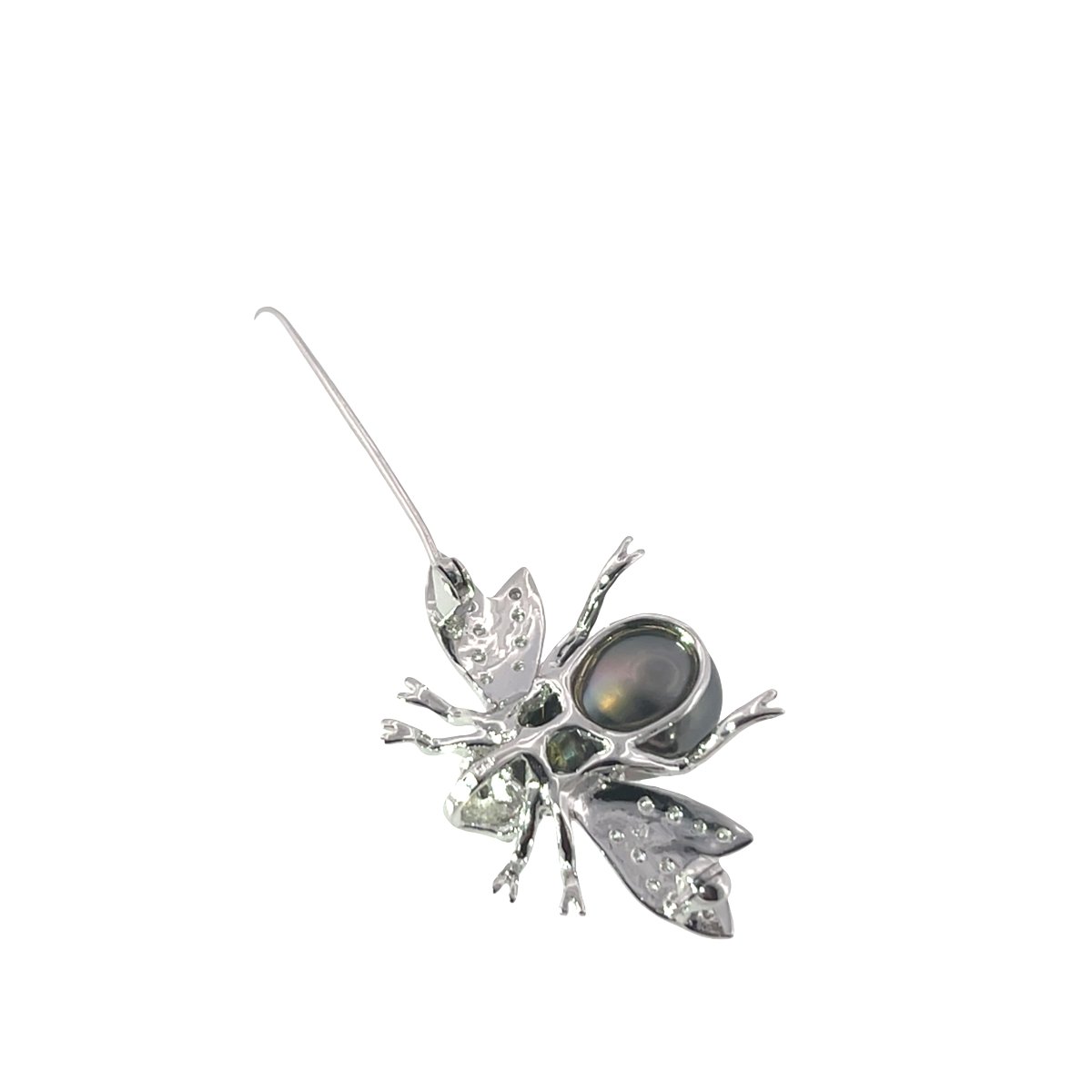 Broche / Pendentif Abeille en Perle des Mers du Sud Vintage & Diamants Pavé – Or Blanc 14 carat-photo-2