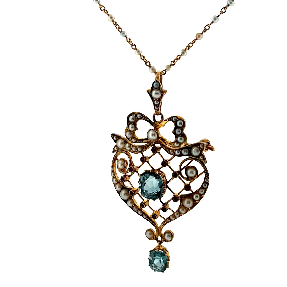 Ensemble de Collier Vintage avec Perles, Tourmaline et Rubis – Or Jaune 9 carats-photo-2