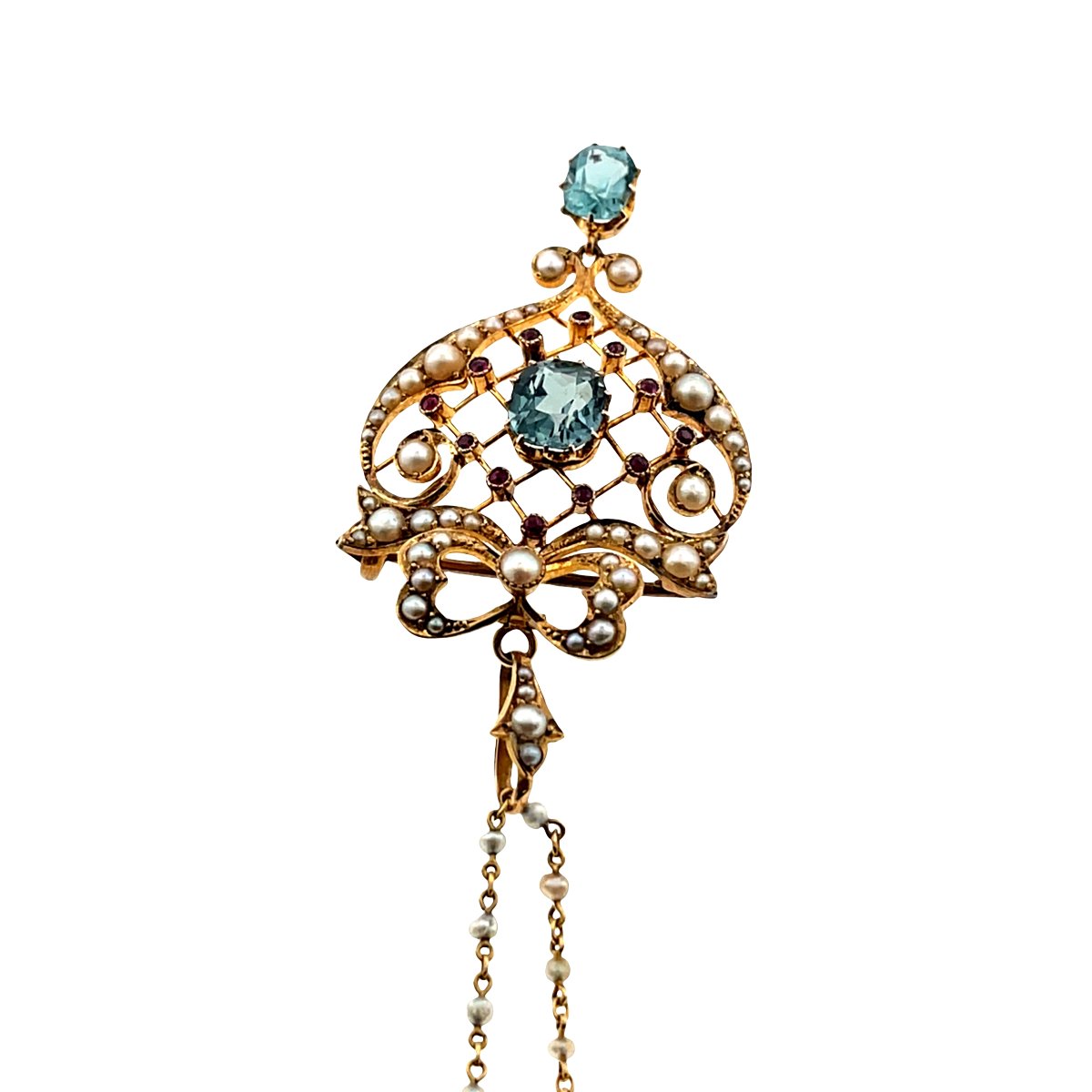 Ensemble de Collier Vintage avec Perles, Tourmaline et Rubis – Or Jaune 9 carats-photo-4