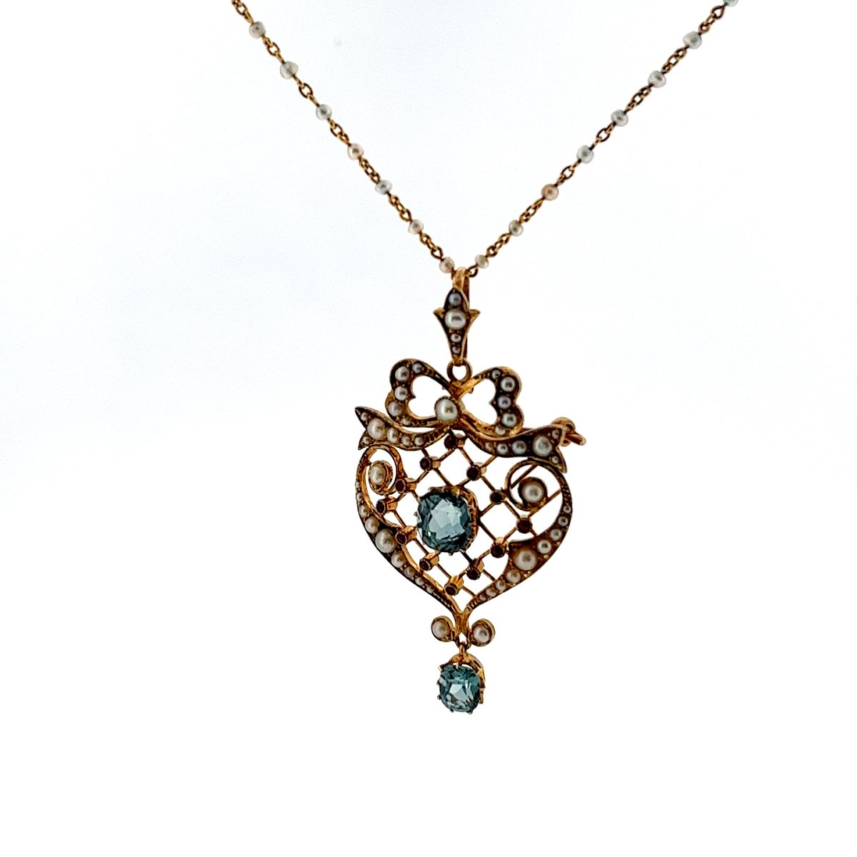 Ensemble de Collier Vintage avec Perles, Tourmaline et Rubis – Or Jaune 9 carats-photo-2