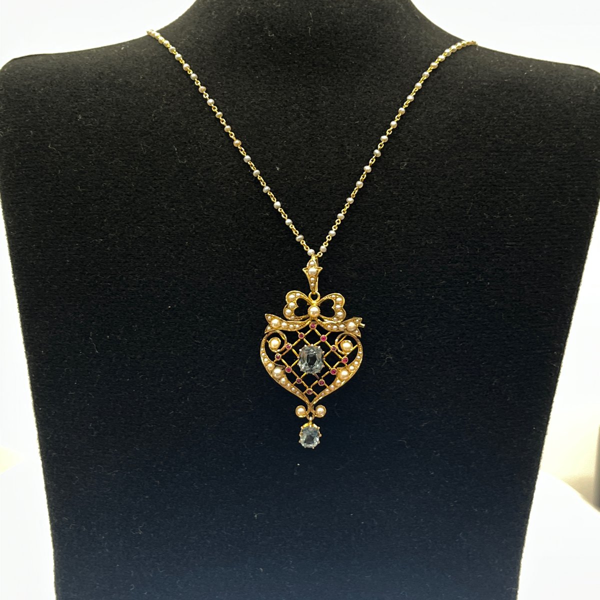 Ensemble de Collier Vintage avec Perles, Tourmaline et Rubis – Or Jaune 9 carats-photo-4