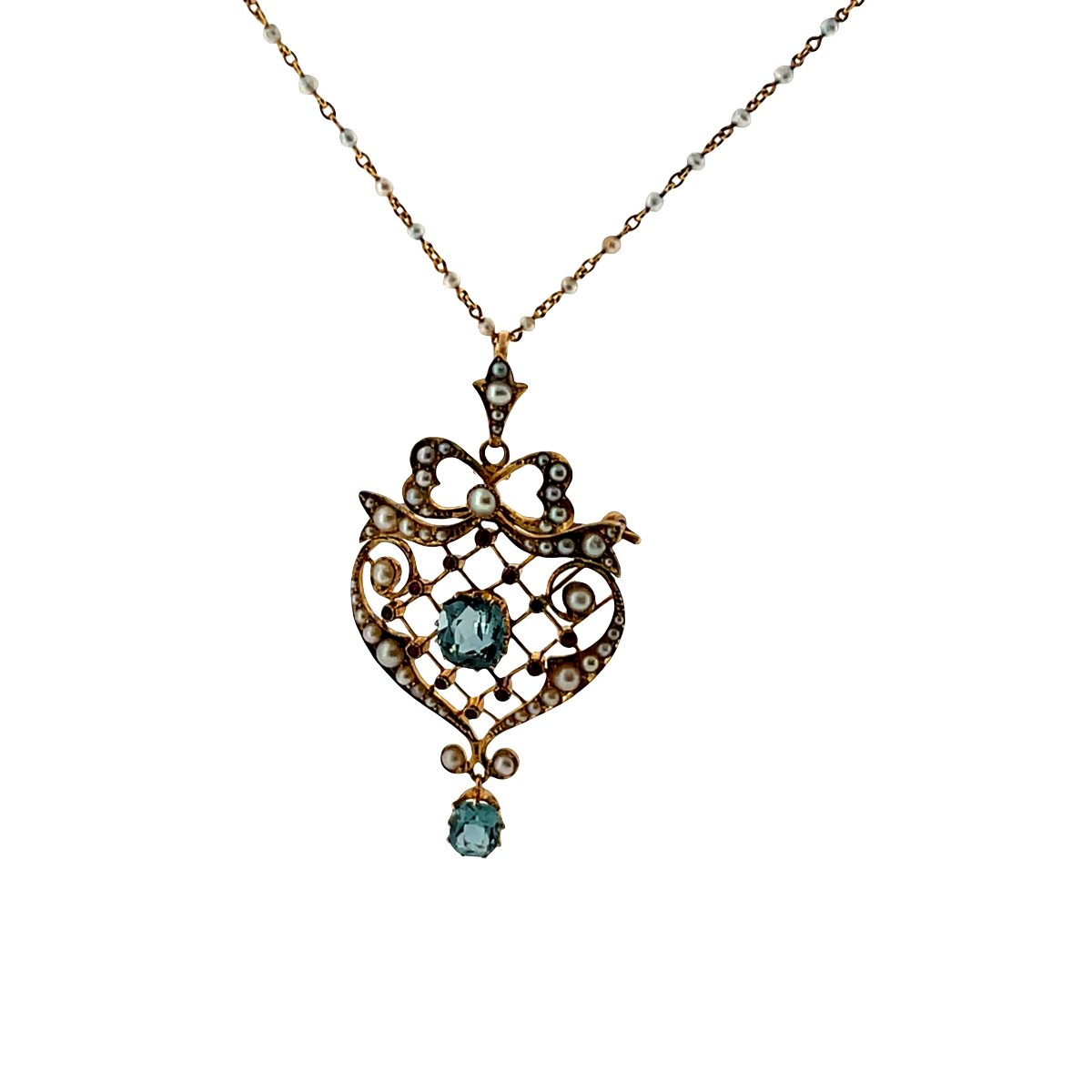 Ensemble de Collier Vintage avec Perles, Tourmaline et Rubis – Or Jaune 9 carats-photo-6