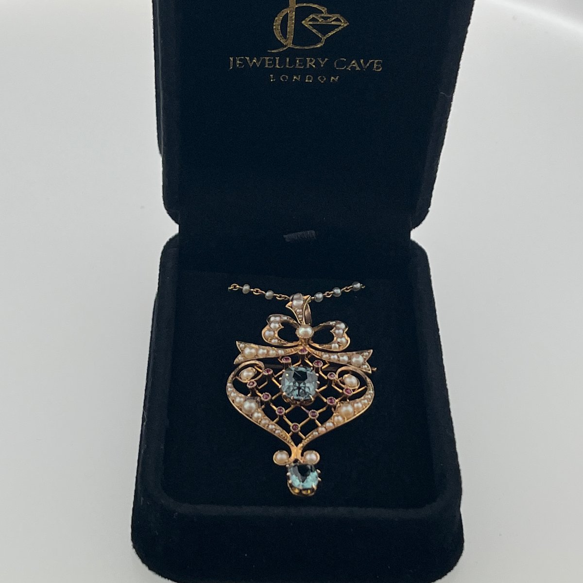 Ensemble de Collier Vintage avec Perles, Tourmaline et Rubis – Or Jaune 9 carats