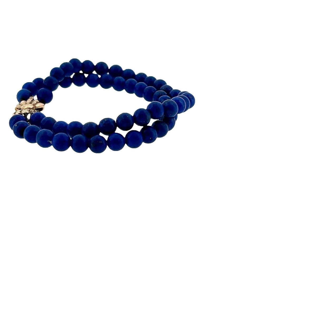 Bracelet en Lapis-Lazuli à 2 rangs – Fermoir nœud en or jaune 14 carats-photo-3