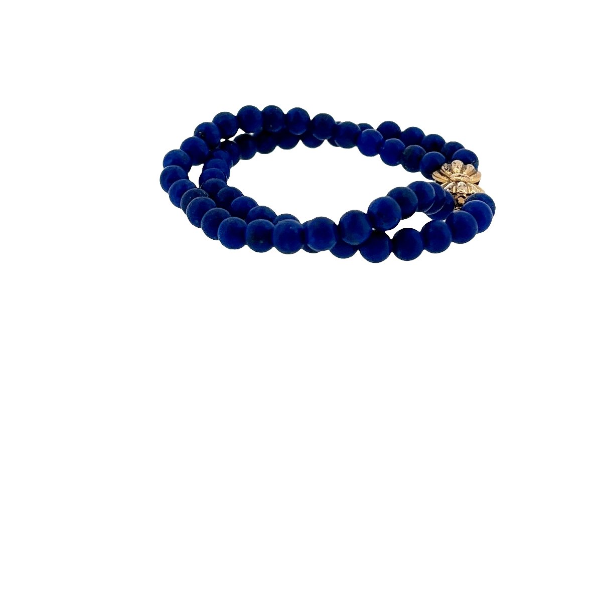 Bracelet en Lapis-Lazuli à 2 rangs – Fermoir nœud en or jaune 14 carats-photo-4
