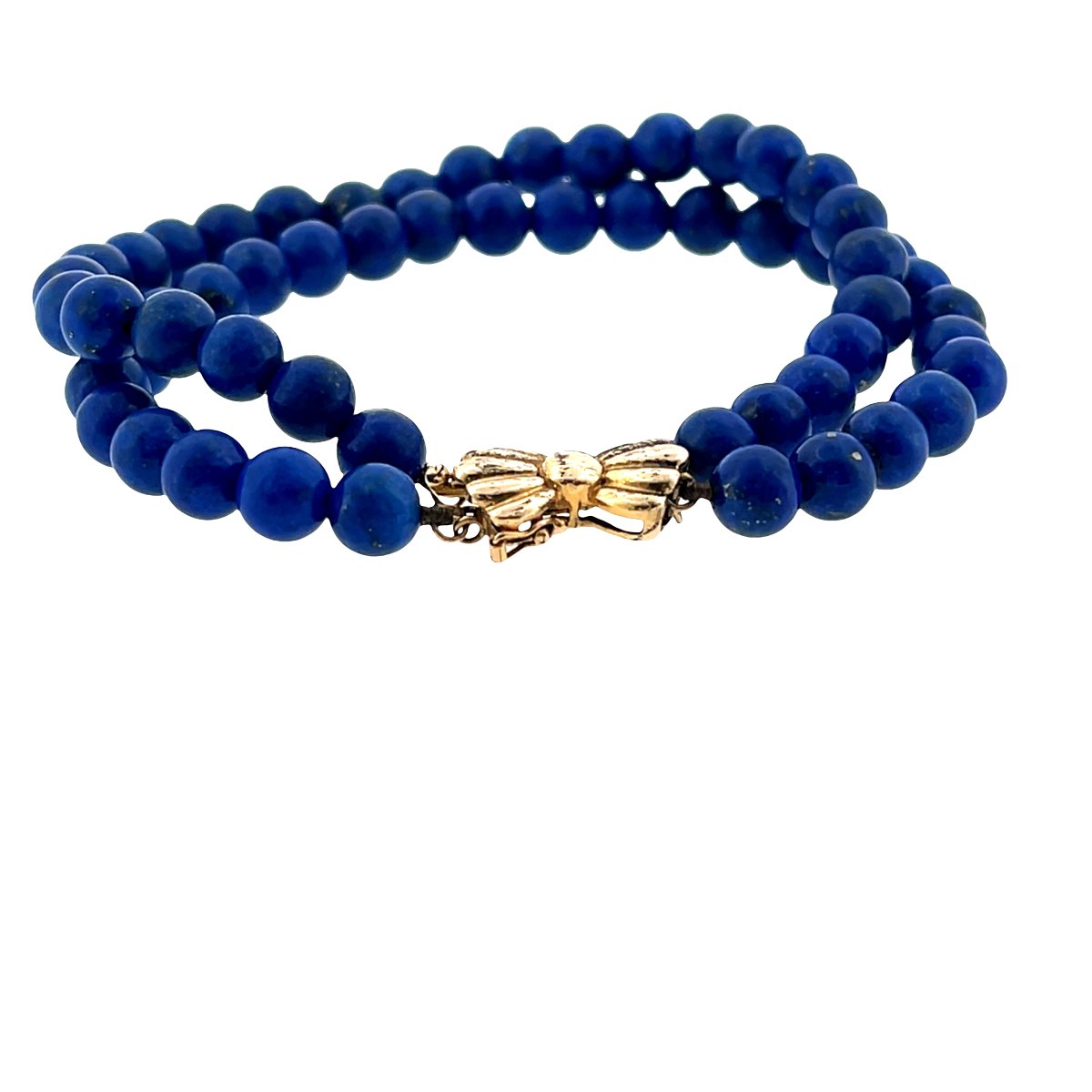 Bracelet en Lapis-Lazuli à 2 rangs – Fermoir nœud en or jaune 14 carats