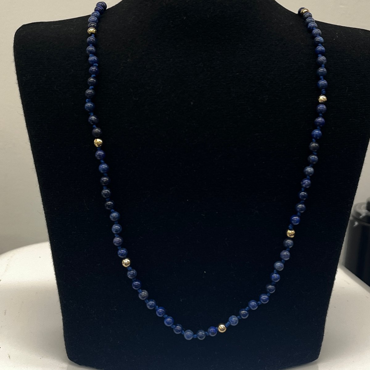 Collier vintage en lapis-lazuli avec perles en or - or jaune 14 carats-photo-2
