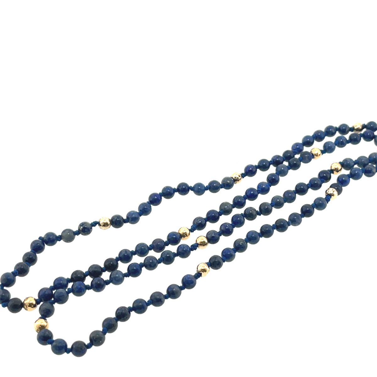 Collier vintage en lapis-lazuli avec perles en or - or jaune 14 carats-photo-3