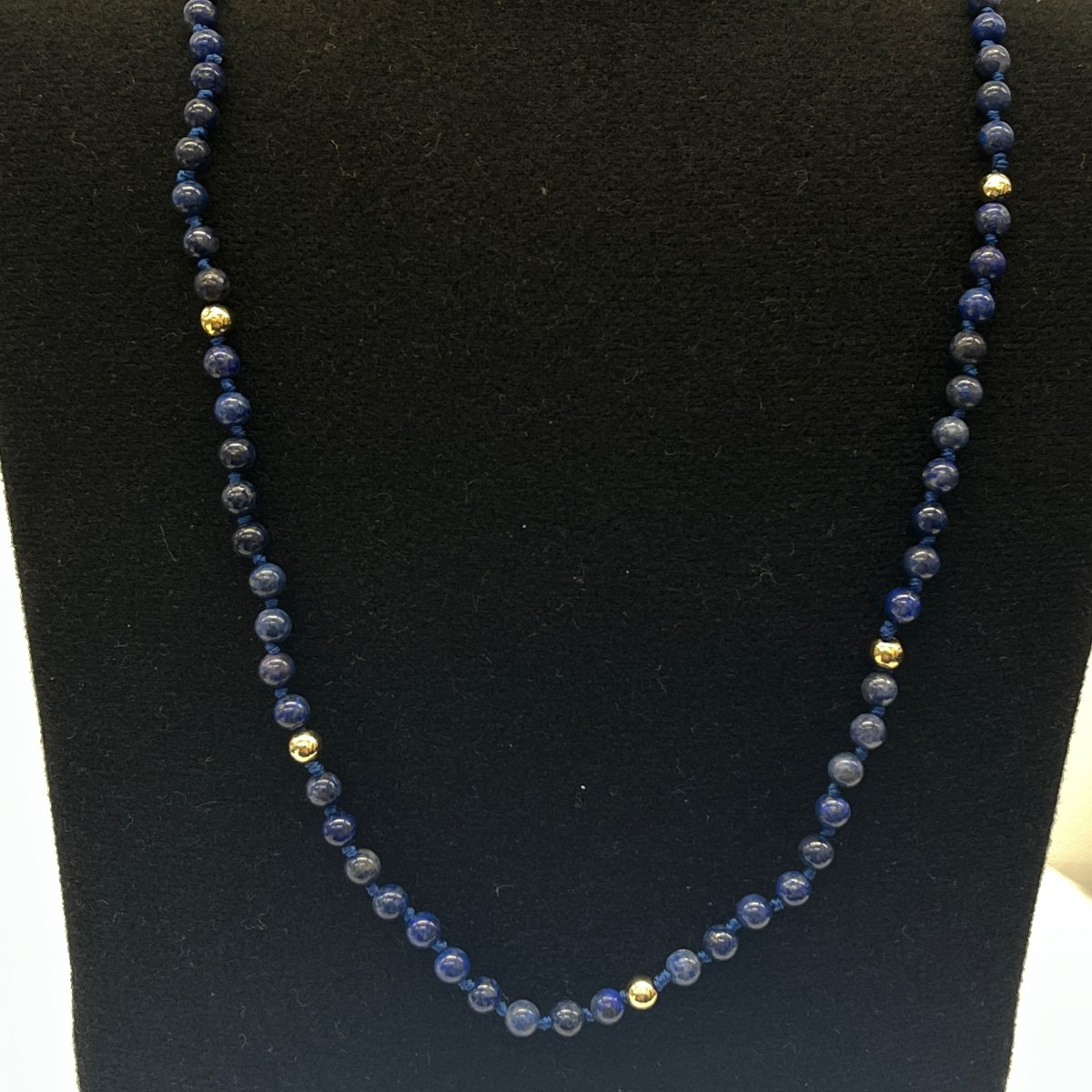 Collier vintage en lapis-lazuli avec perles en or - or jaune 14 carats-photo-4