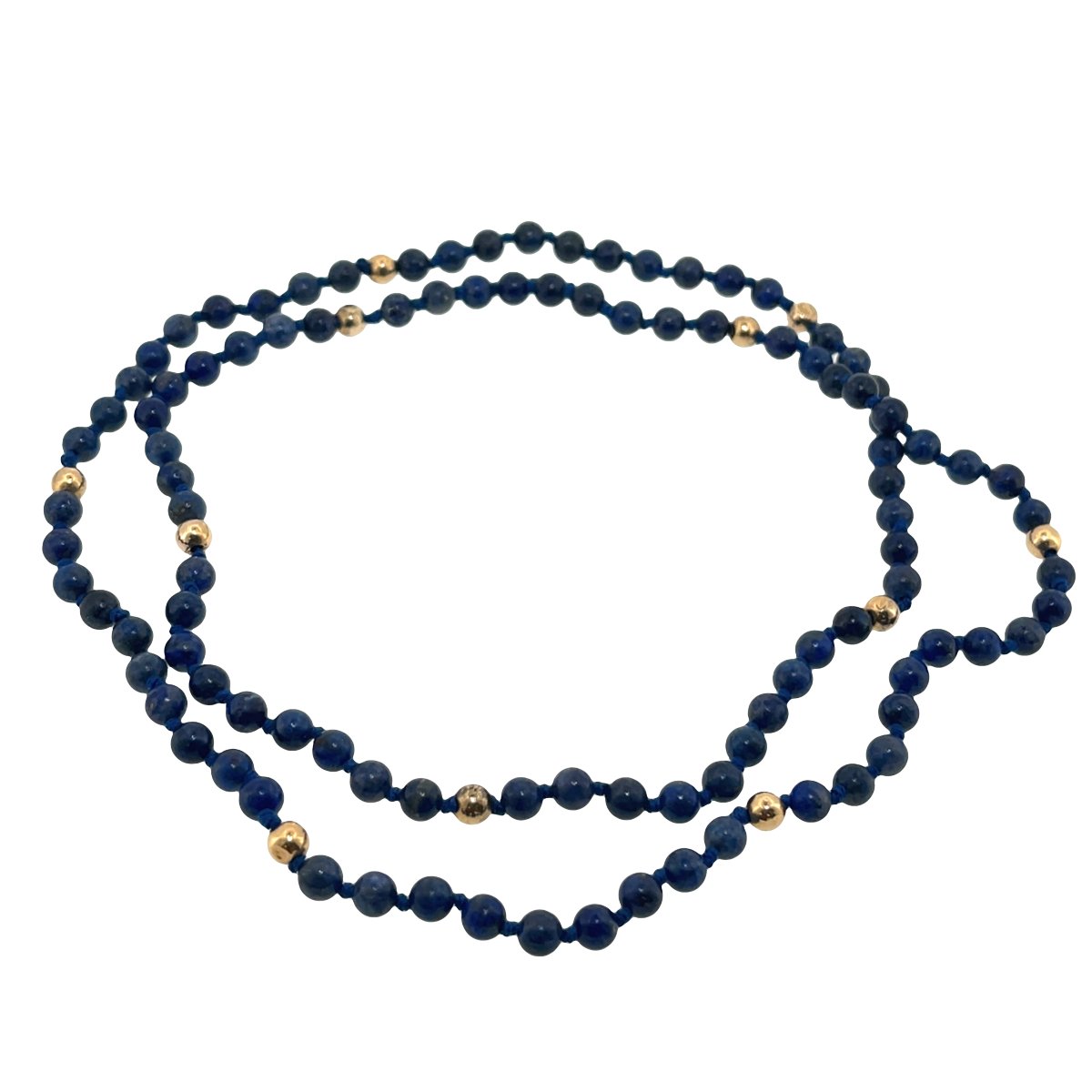 Collier vintage en lapis-lazuli avec perles en or - or jaune 14 carats
